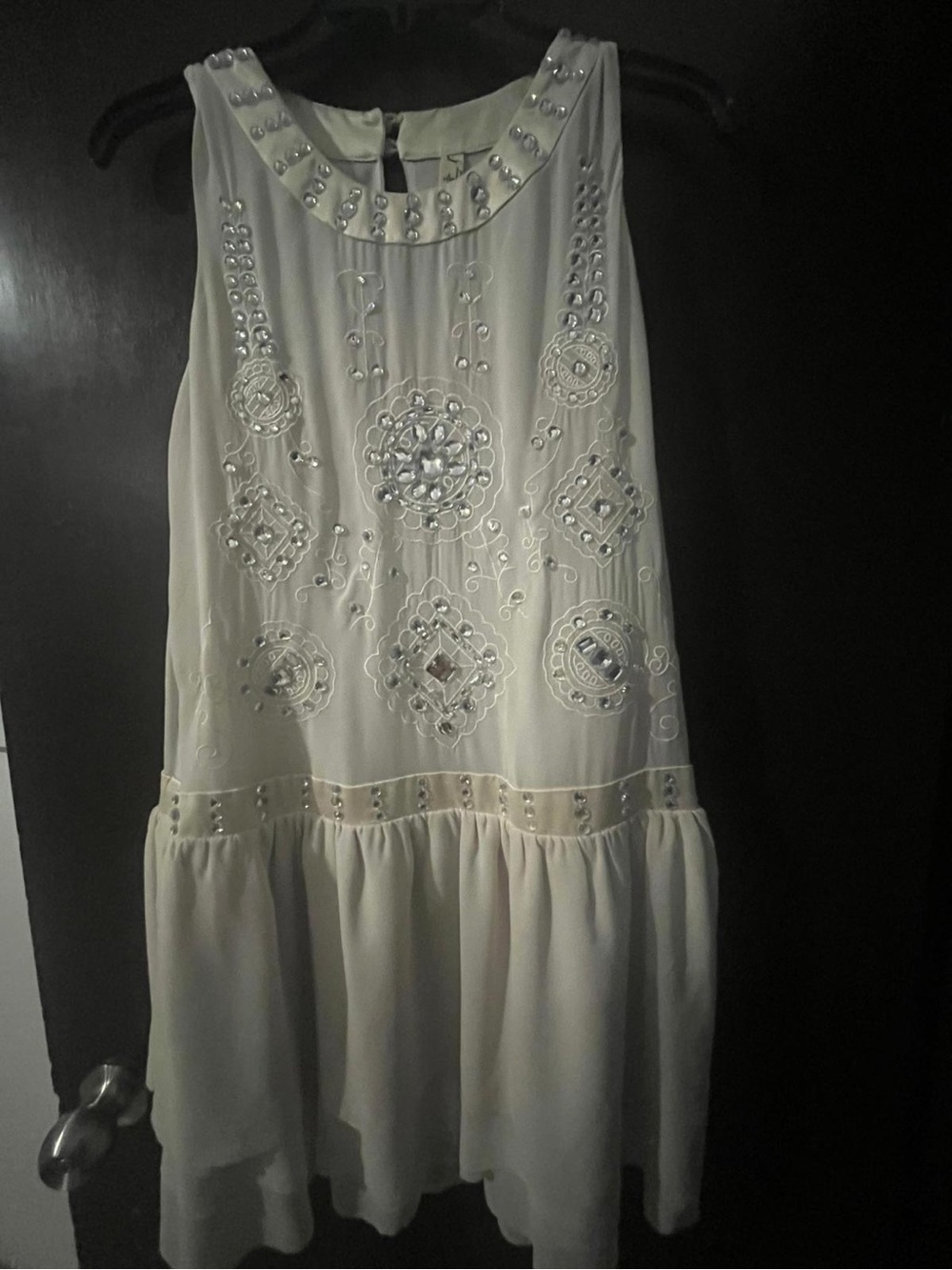 Christian Audigier Ivory Beaded Chiffon Drop-Waist Dress